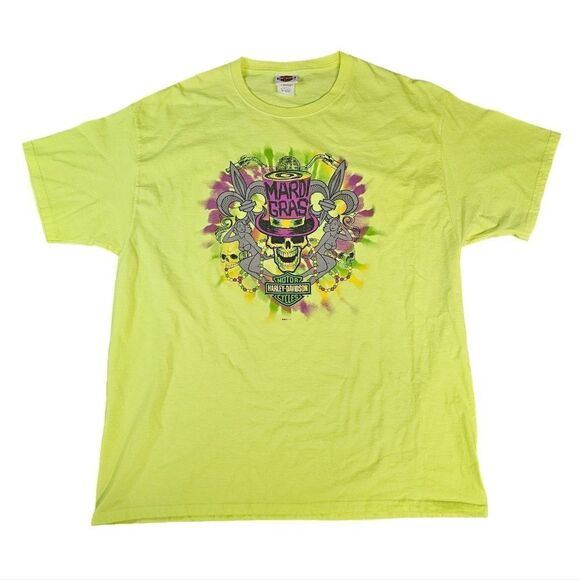 Harley-Davidson Mardi Gras Baton Rouge Louisiana Skull Neon Shirt Men Size XL